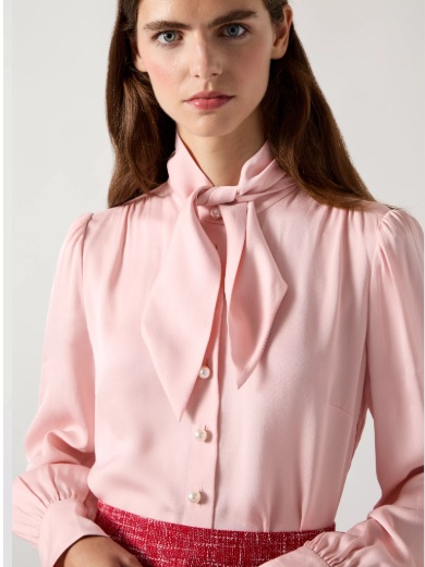 LK Bennett Hall Pink Viscose Crepe Tie Neck Blouse