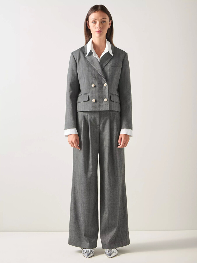  LK Bennett LKB LONDON Liz Grey Multi Short Double Breasted Jacket 