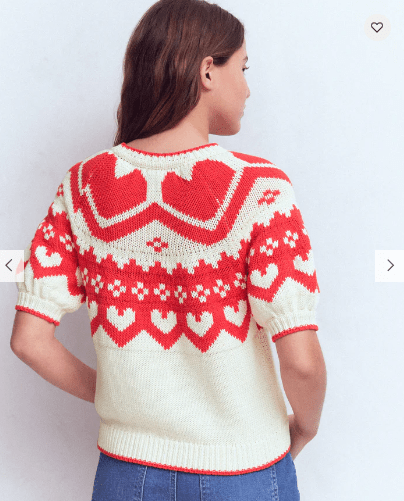 Margot Puff sleeve T-Shirt Warm Ivory Hearts back view