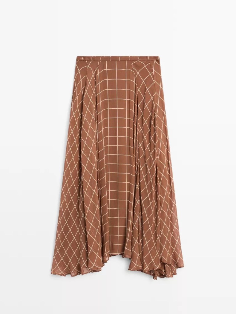 Massimo Dutti Long Flowing Skirt With Checked Detail