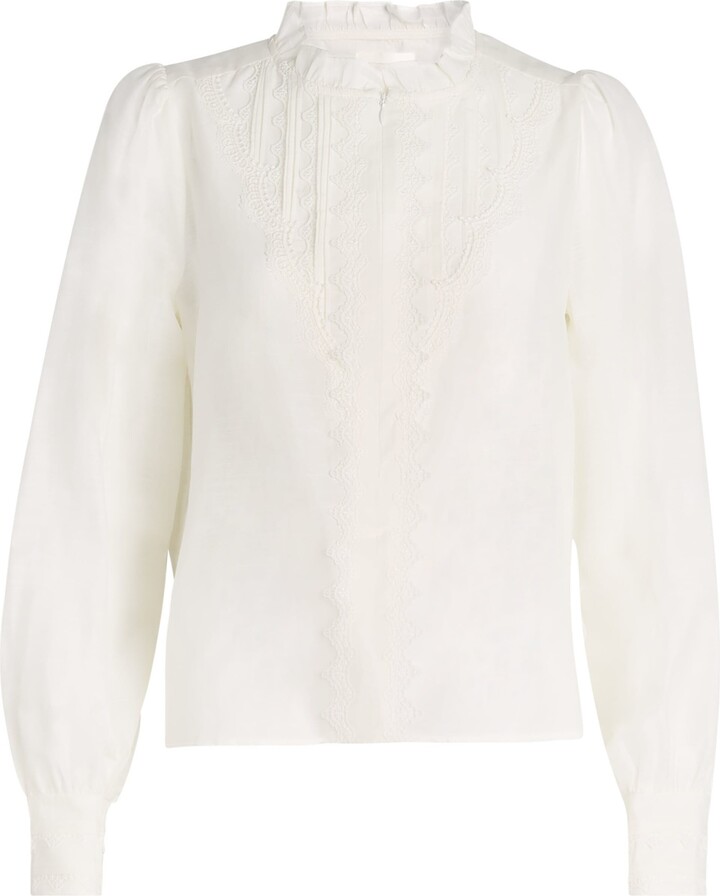 Me + Em Cotton-Silk Lace-Trim Shirt