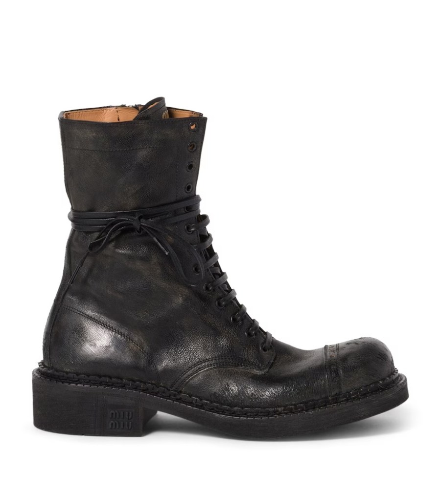 Miu Miu Leather Lace-Up Boots