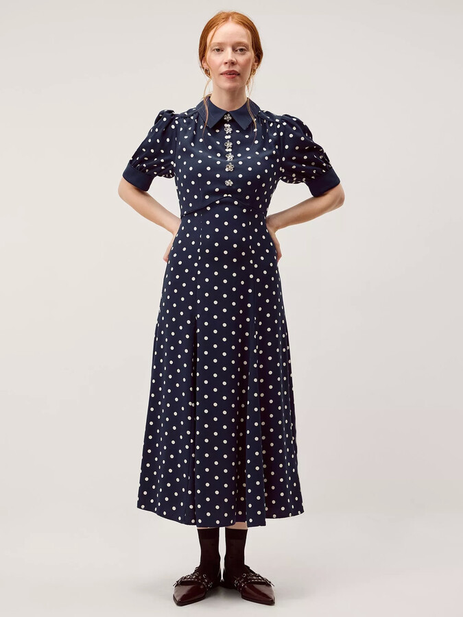 Monsoon Kate Puff Sleeve Polka Dot Midi Dress