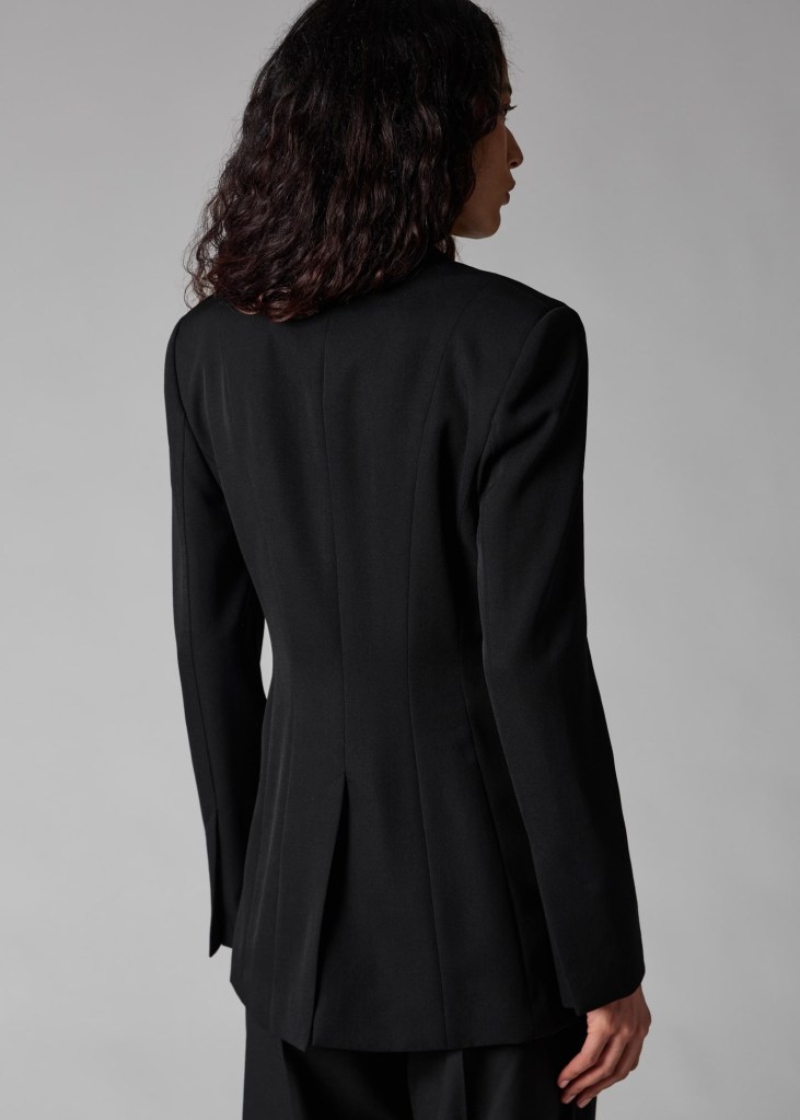 Paul Smith Women's Black Satin Trim Structured Double-Breasted Blazer back view