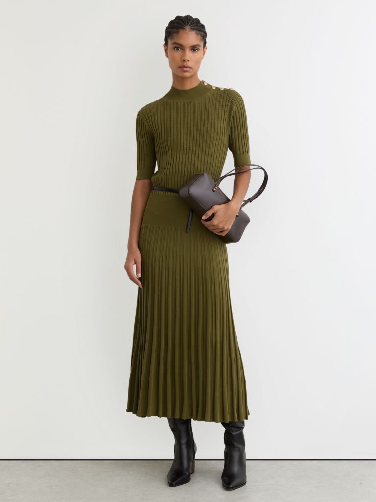 Reiss Harriet Button-Detail Knitted Midi Dress v2
