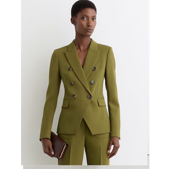 Reiss Priya Twill Double-Breasted Blazer in Chartreuse Green