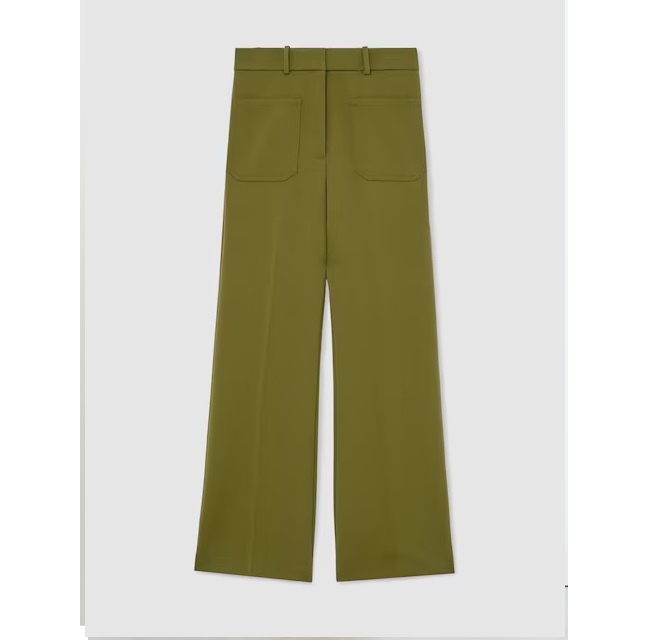 Reiss Priya Twill High-Rise Flared Trousers in Chartreuse Green