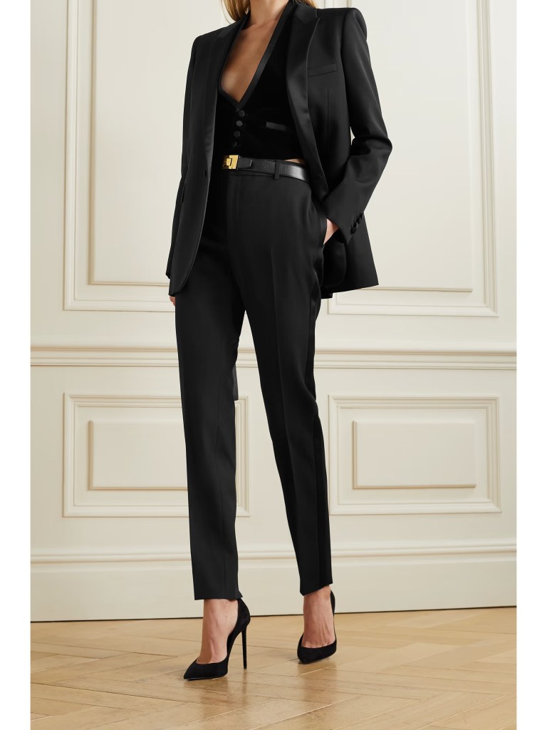 SAINT LAURENT - Tube Satin-trimmed Grain De Poudre Wool Blazer