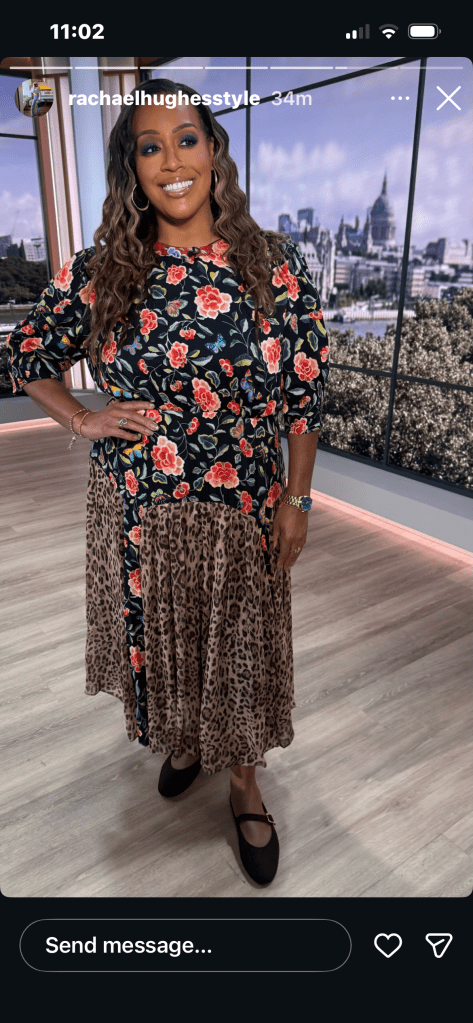 where to get all Alison Hammond This Morning outfits flower butterfly leopard midi dress  what is Alison wearing 23 January 2026 Photo Rachael Hughes