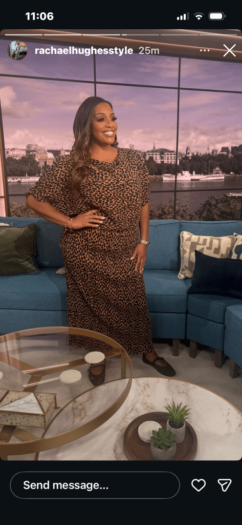 where to get all Alison Hammond This Morning outfits short sleeve leopard midi dress dress what is Alison wearing 16 January 2026 Photo Rachael Hughes