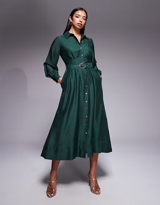 Forever New seam detail belted shirt midi dress