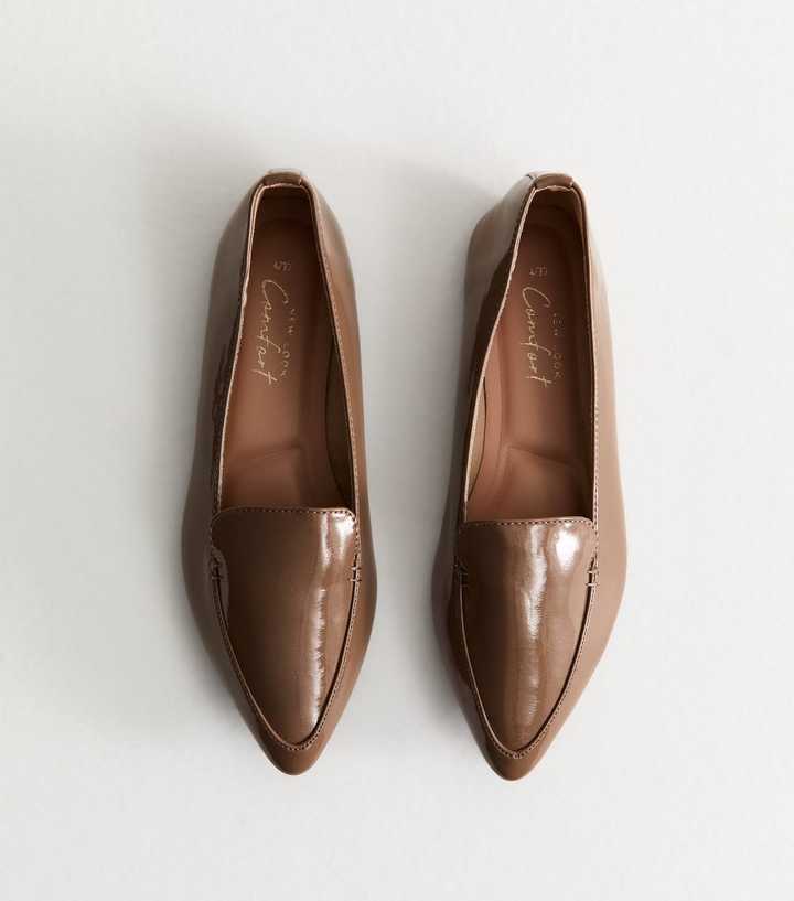 Light Brown Faux Leather Pointed Toe Loafers