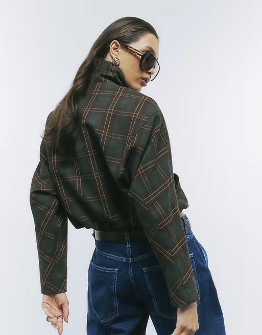 River Island Funnel neck bomber jacket in brown back view