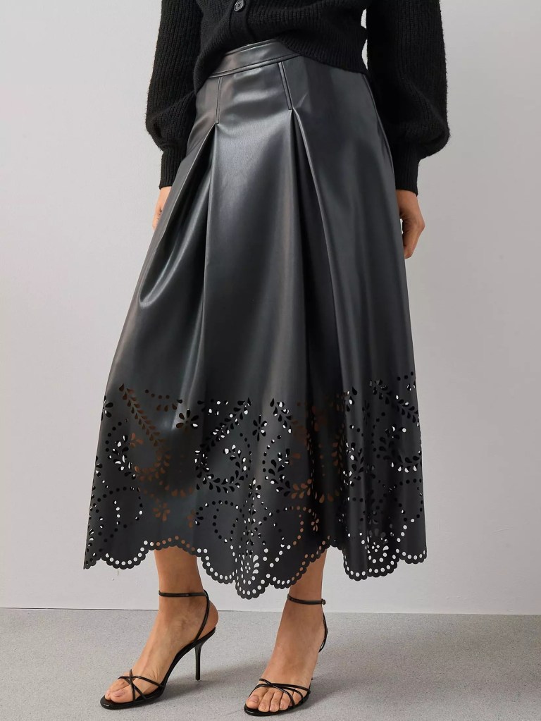 The Very Collection PU Cutwork Midi Skirt