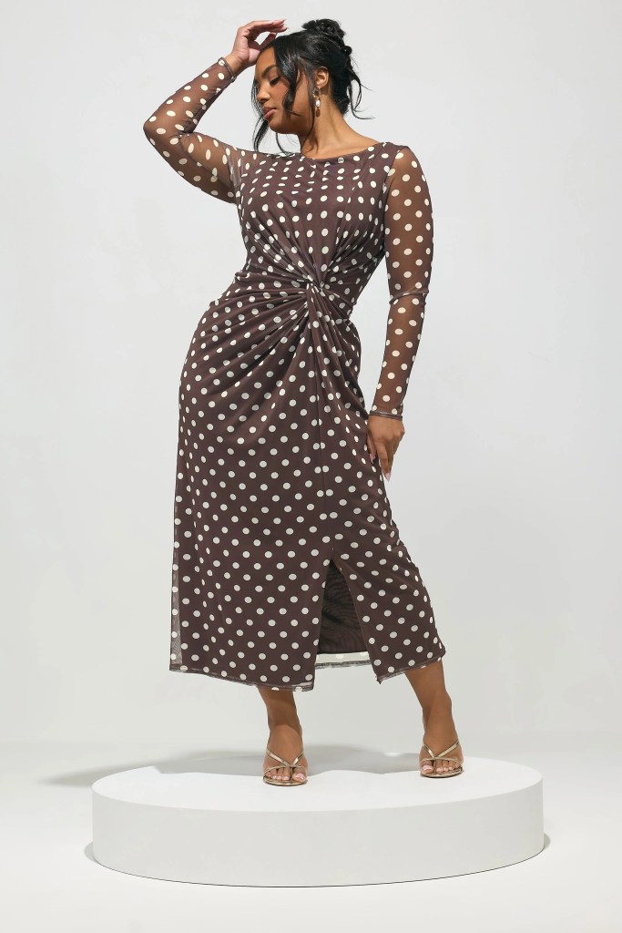 YOURS LONDON Curve Chocolate Brown Polka Dot Knot Dress
