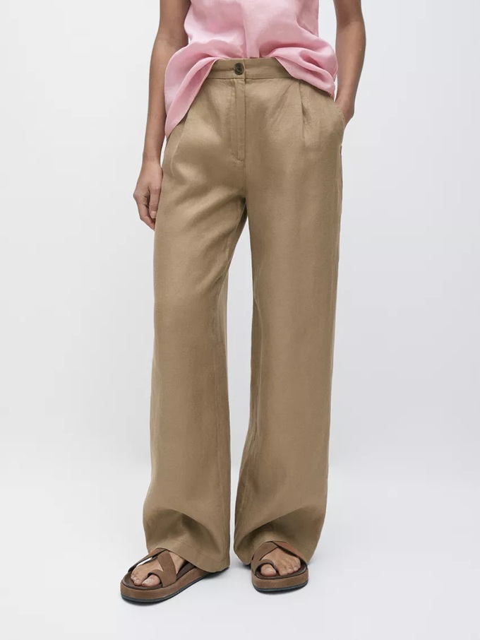 Massimo Dutti 100% linen wide-leg elasticated trousers