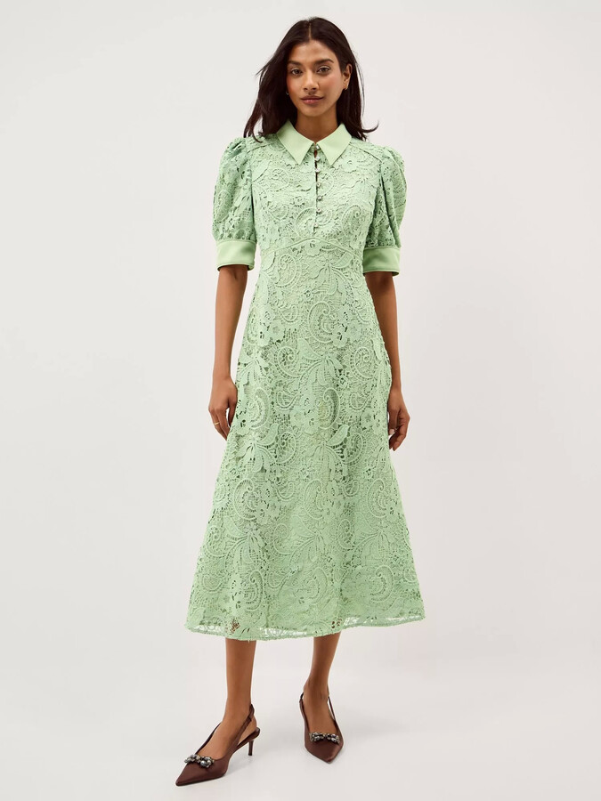 Monsoon Bridget Puff Sleeve Lace Midi Dress