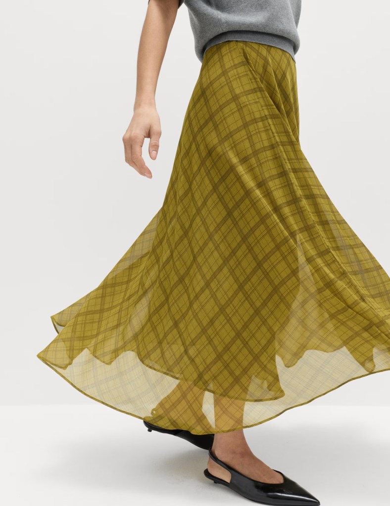 M&S Checked Chiffon Midi A-Line Skirt