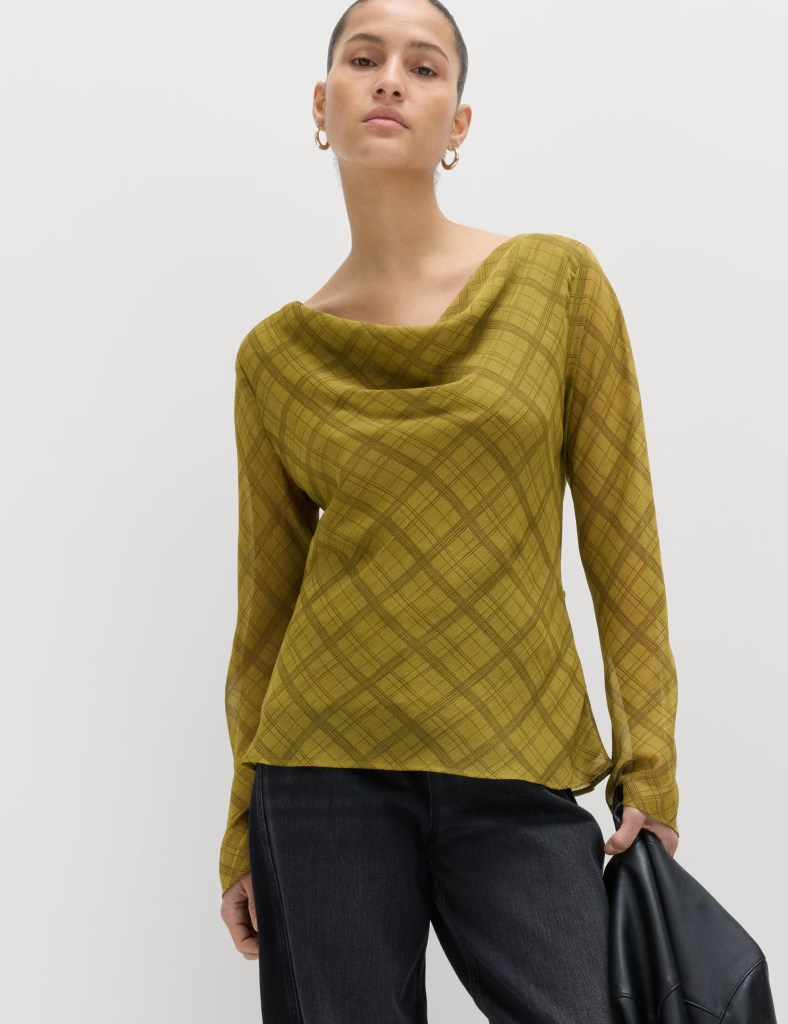M&S Checked Cowl Neck Top