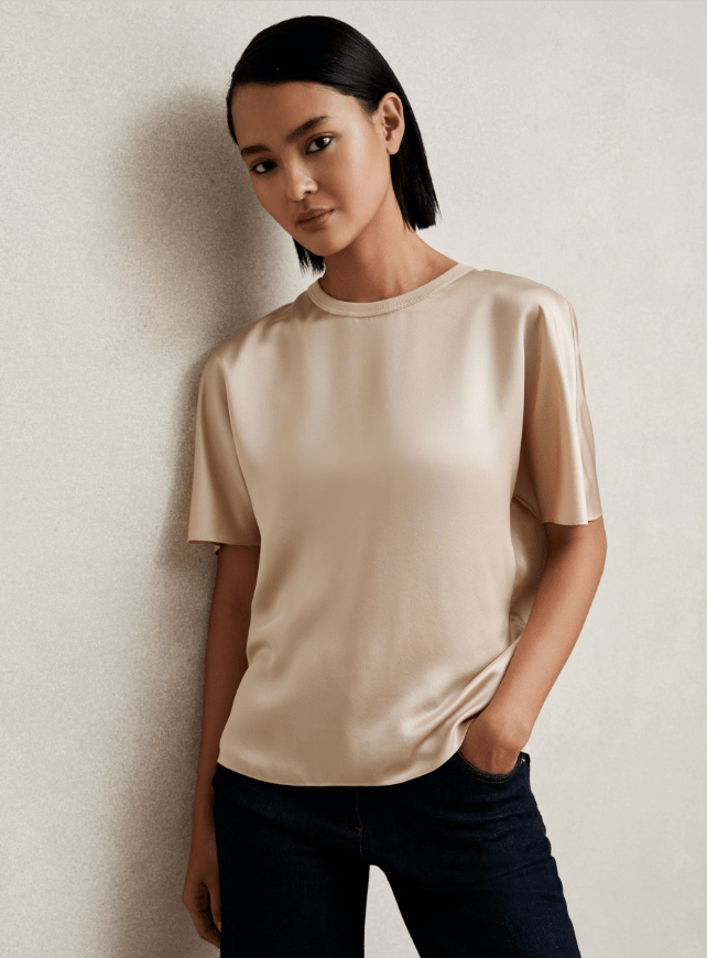 Reiss Luna Silk Short-Sleeve Top
