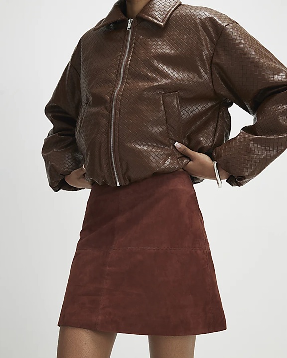 River Island Brown Suede Seam Detail Mini Skirt