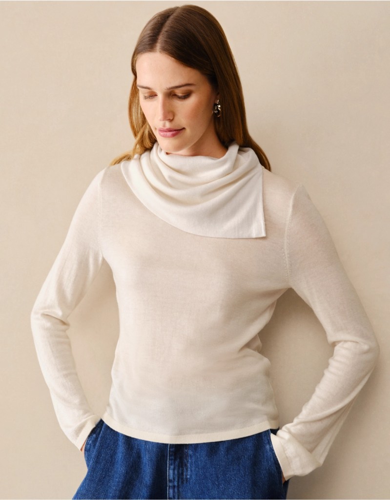 The White Company Asymmetric Drape Collar Jumper with Cashmere