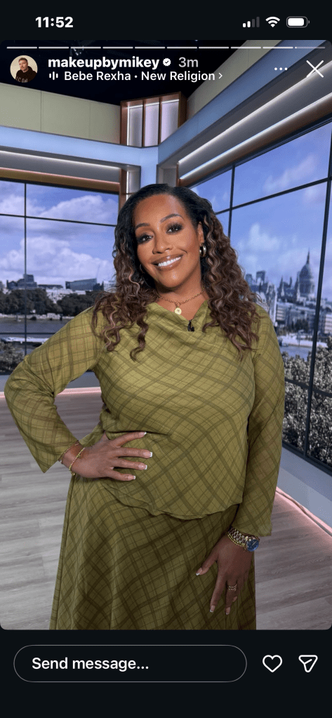 where to get all Alison Hammond This Morning outfits green check cowl neck top and midi skirt what is Alison wearing 27 March 2026 Photo Mikey Philips