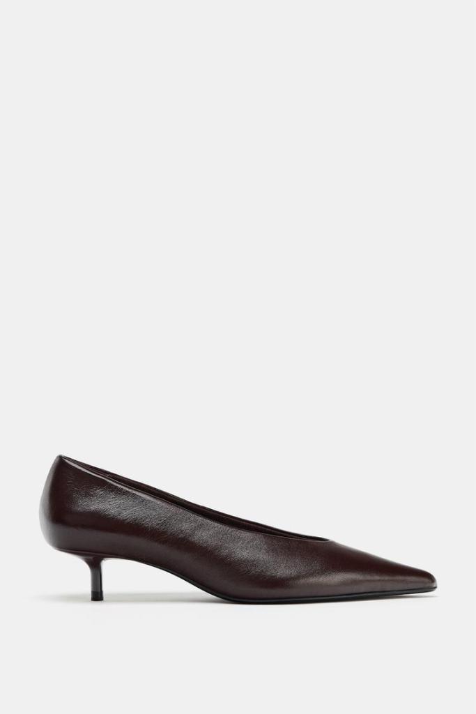Zara Leather Kitten Heel Shoes