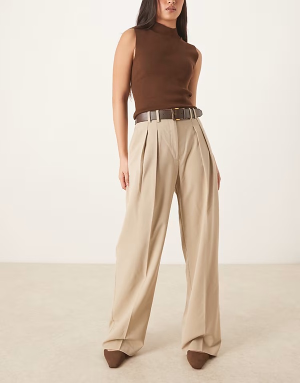ASOS DESIGN tailored belted wide leg trousers with pleat detail