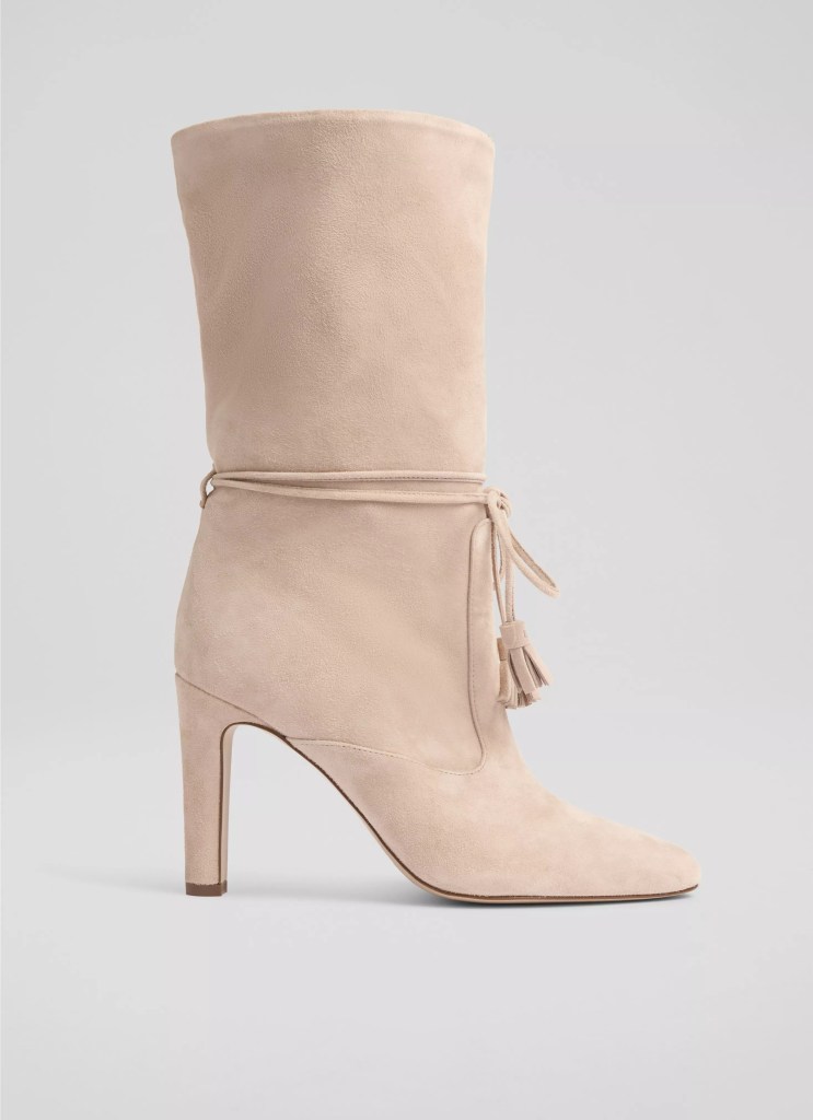 LK Bennett Eliza NeutralTassel Ruched Suede Ankle Boots