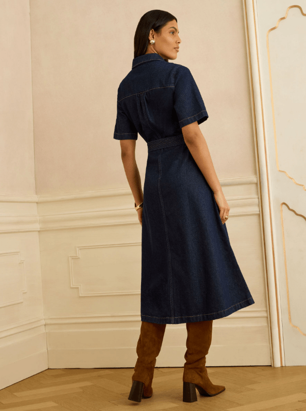 Love & Roses Rinse Blue Denim Shirt Dress back view