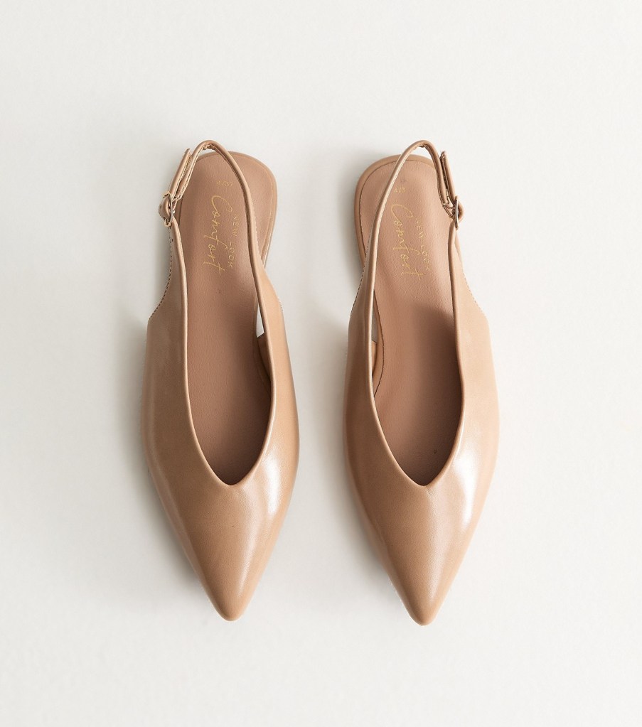 New Look Camel Faux Leather High Vamp Slingback Ballerina Flats