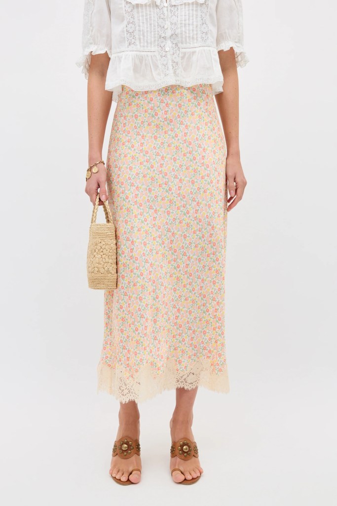 RIXO Matilde Satin Midi Skirt