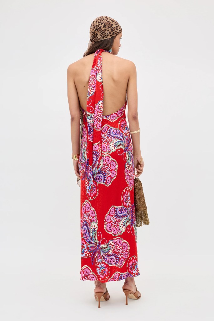 RIXO Maura Satin Jacquard Midi Dress back view