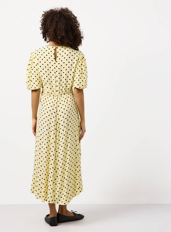 TU Clothing Light Yellow Polka Dot Print Midaxi Dress back view