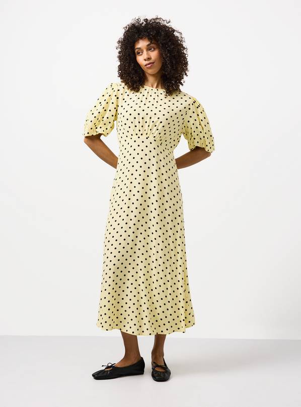 TU Clothing Light Yellow Polka Dot Print Midaxi Dress