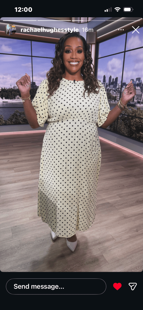 where to get all Alison Hammond This Morning outfits yellow polka dot midaxi dress what is Alison wearing 3 April 2026 Photo Rachael Hughes