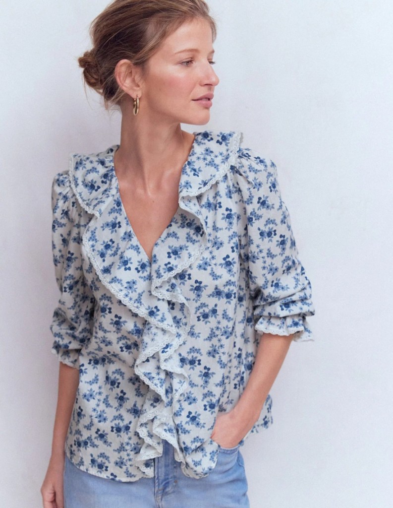 Boden Eliza Ruffle V-Neck Blouse