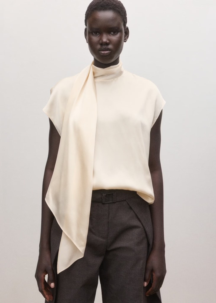 Mango 100% silk blouse with foulard collar