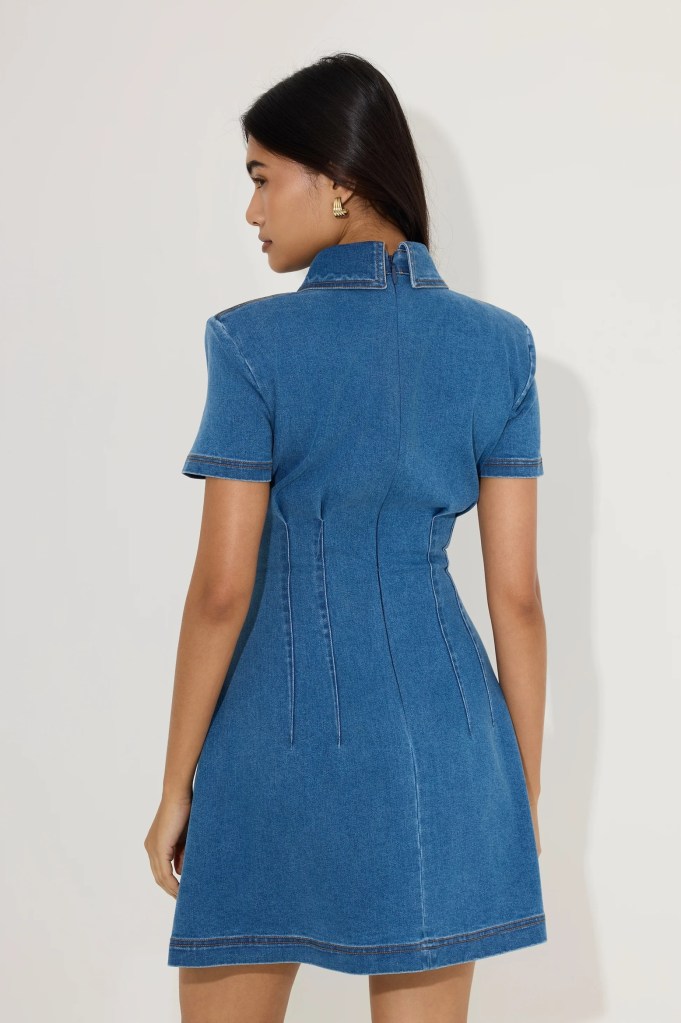 Odd Muse Cotton Mix Denim Collared Mini Dress back view
