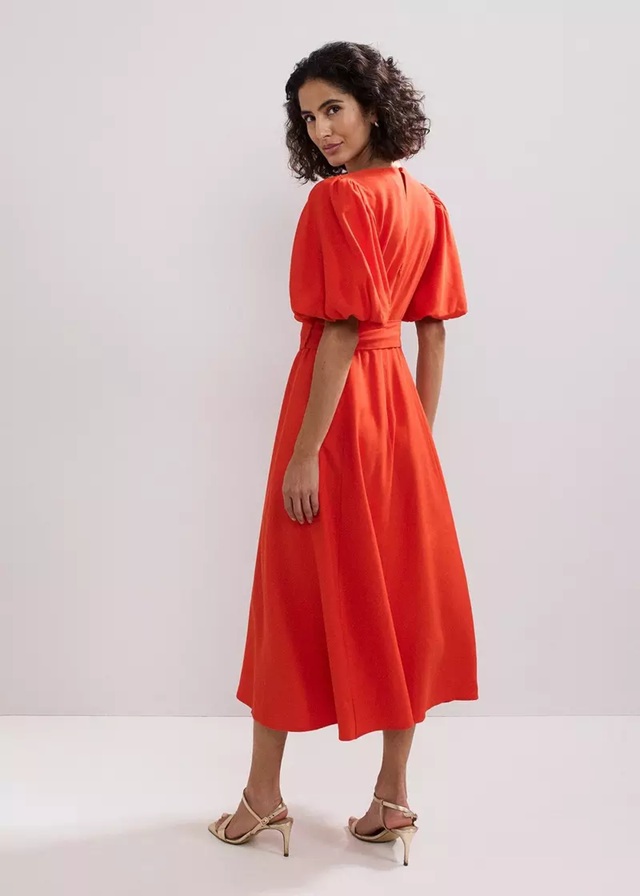 Phase Eight Zarah Plain Puff Sleeve Midi Dress back view