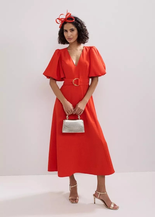 Phase Eight Zarah Plain Puff Sleeve Midi Dress