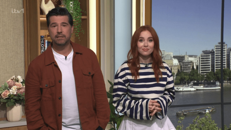 where to get all Angela Scanlon This morning outfits navy and white striped top what is Angela wearing 28 May 2026 Photo ITV