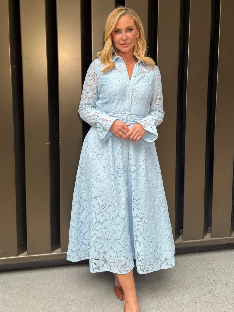 where to get all Josie Gibson This Morning outfits pale blue lace shirt dresss what is Josie wearing 8 May 2026  Photo Rachael Hughes