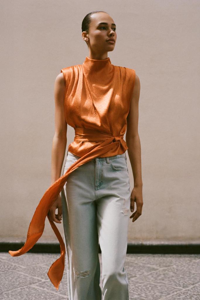 Zara Satin Top With Bow