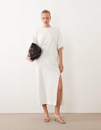 ASOS DESIGN batwing T-shirt midi dress in off white