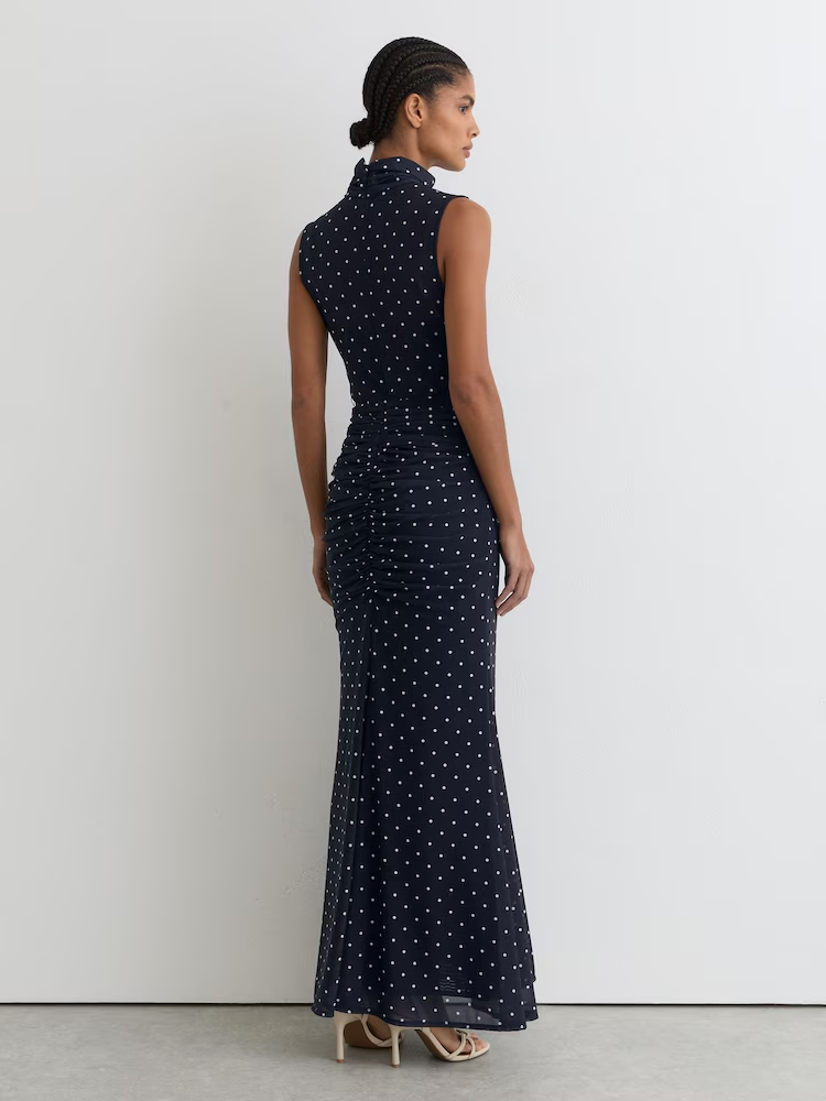 Reiss Stacey Polka-Dot Print Sleeveless Maxi Dress in Navy Ivory back view