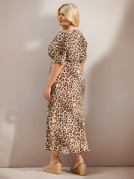 Live Unlimited Curve Animal Print V Neck Lace Insert Maxi Dress back view