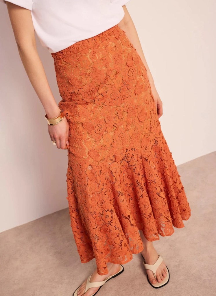Mint Velvet Orange Lace Maxi Skirt