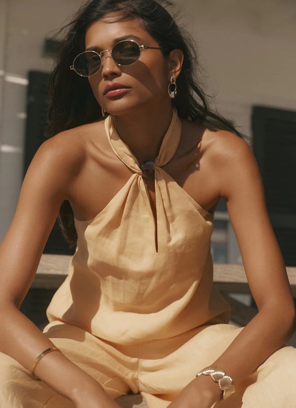 Mint Velvet Yellow Linen Halter Top